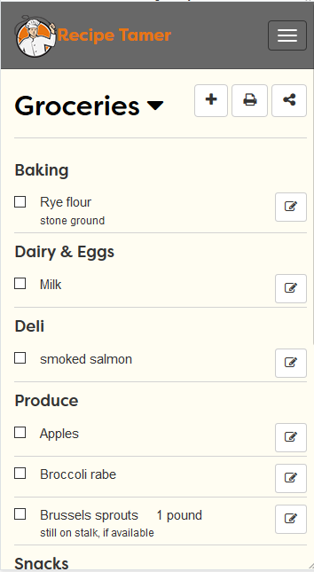 screen capture showing sample grocery list